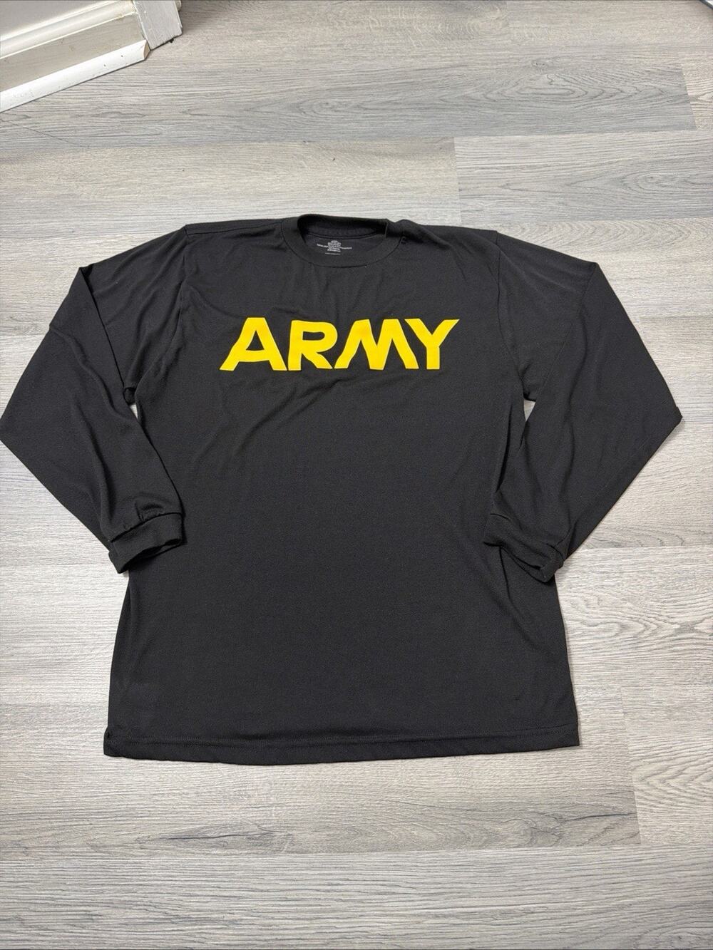 US Army APFU Long Sleeve Physical Fitness Shirt Black Gold ARMY Medium Official